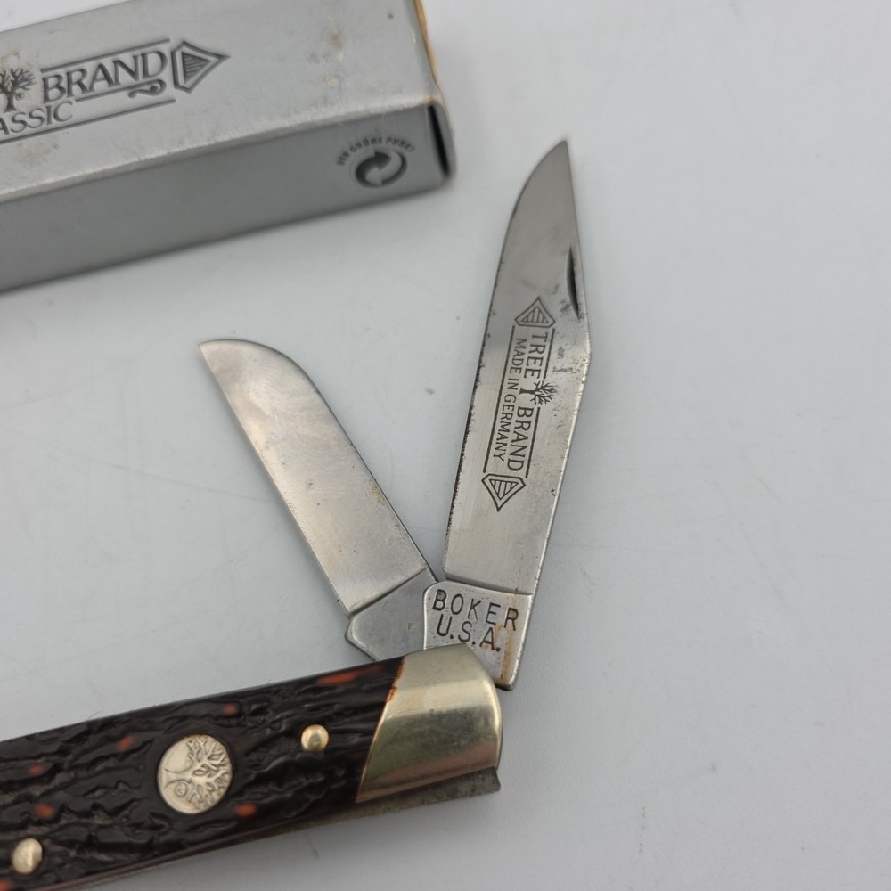 VINTAGE BOKER GERMANY 9885 V TREE BRAND DOGLEG STOCKMAN POCKET KNIFE KNIVES NOS - Picture 2 of 9
